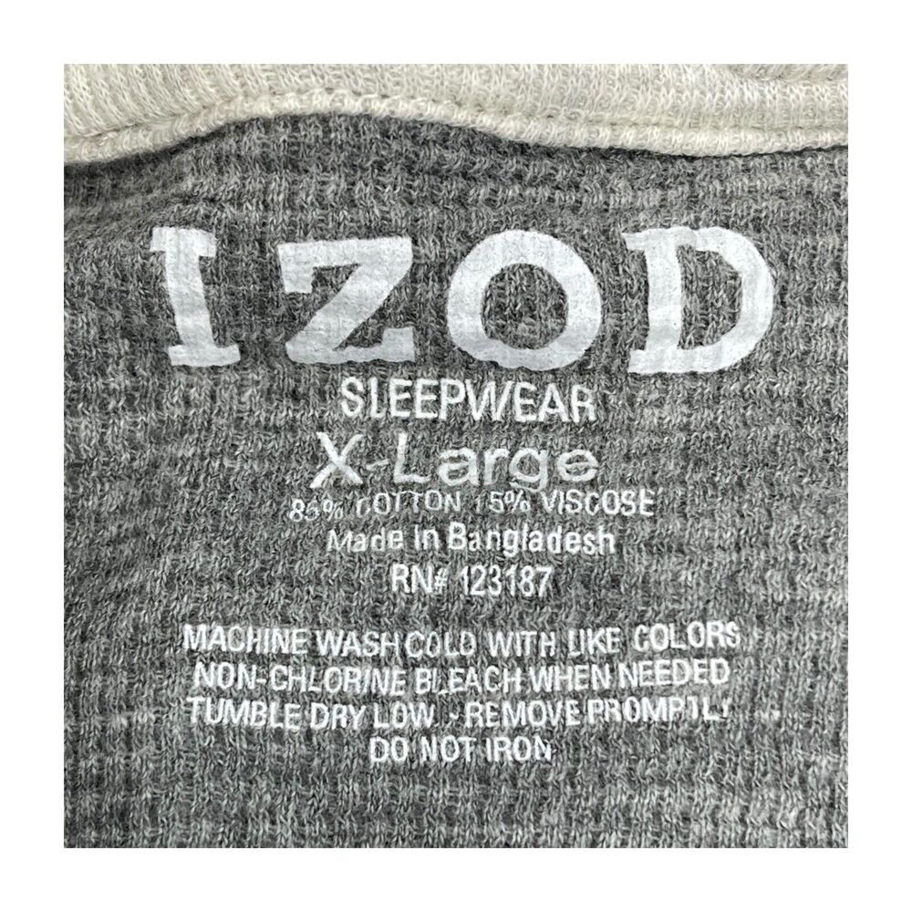 IZOD Sleepwear Sweater Men's Large Gray Heather Henley Neck Cotton Long Sleeve - Picture 3 of 6